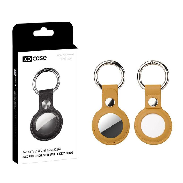 Funda protectora de cuero vegano hueco de doble cara XDcase con anillo metálico, For AirTag 2nd Gen / AirTag 1st Gen