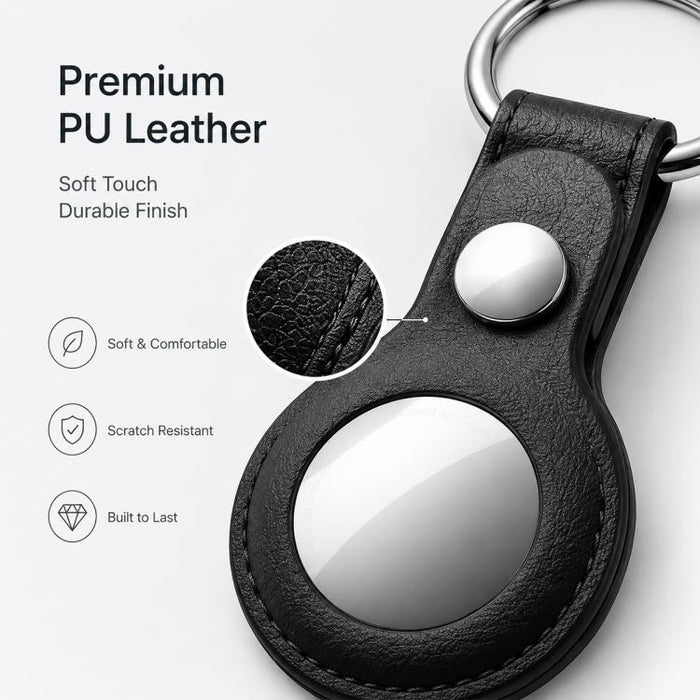 Funda protectora de cuero vegano hueco de doble cara XDcase con anillo metálico, For AirTag 2nd Gen / AirTag 1st Gen