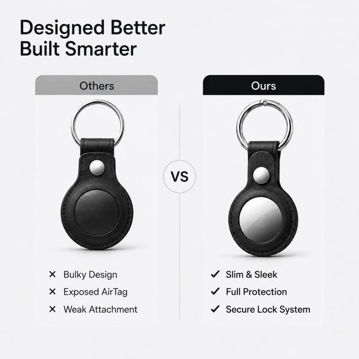Funda protectora de cuero vegano hueco de doble cara XDcase con anillo metálico, For AirTag 2nd Gen / AirTag 1st Gen