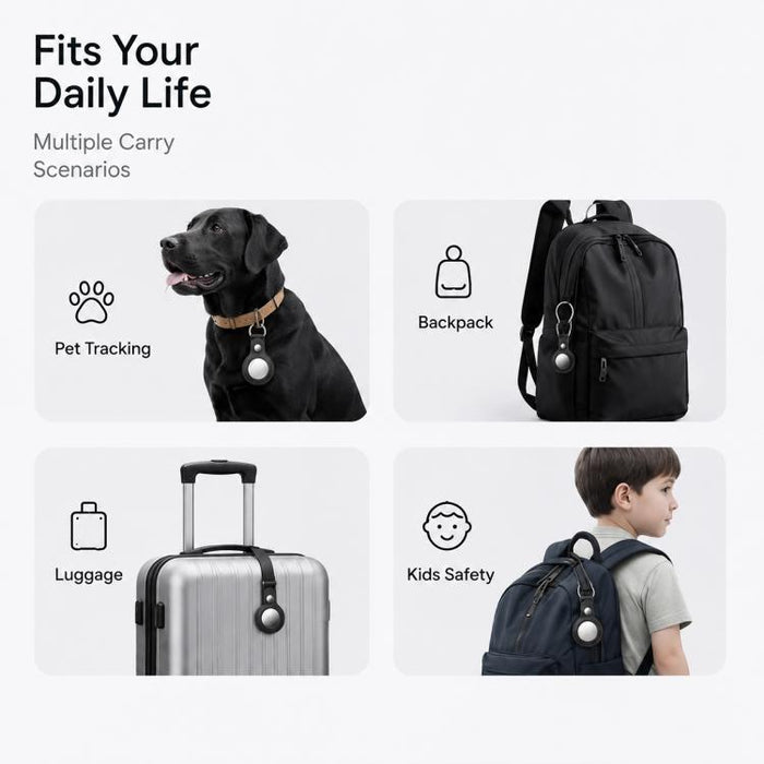 Funda protectora de cuero vegano hueco de doble cara XDcase con anillo metálico, For AirTag 2nd Gen / AirTag 1st Gen