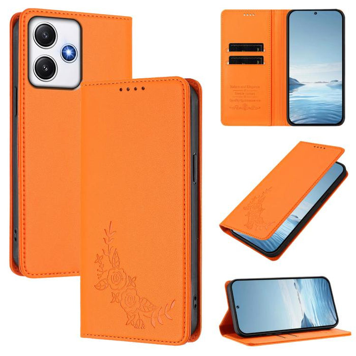 Funda para teléfono de piel vegana magnética RFID con relieve de peonía, For Redmi Note 13 4G Global, For Redmi Note 13 Pro 5G / Poco X6, For Redmi Note 13 5G Global, For Redmi Note 13 Pro+ 5G, For Redmi 12 4G / 5G / Note 12R                           ...
