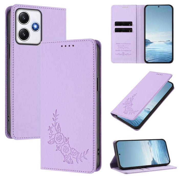 Funda para teléfono de piel vegana magnética RFID con relieve de peonía, For Redmi Note 13 4G Global, For Redmi Note 13 Pro 5G / Poco X6, For Redmi Note 13 5G Global, For Redmi Note 13 Pro+ 5G, For Redmi 12 4G / 5G / Note 12R                           ...