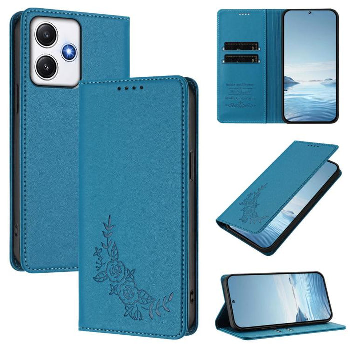 Funda para teléfono de piel vegana magnética RFID con relieve de peonía, For Redmi Note 13 4G Global, For Redmi Note 13 Pro 5G / Poco X6, For Redmi Note 13 5G Global, For Redmi Note 13 Pro+ 5G, For Redmi 12 4G / 5G / Note 12R                           ...