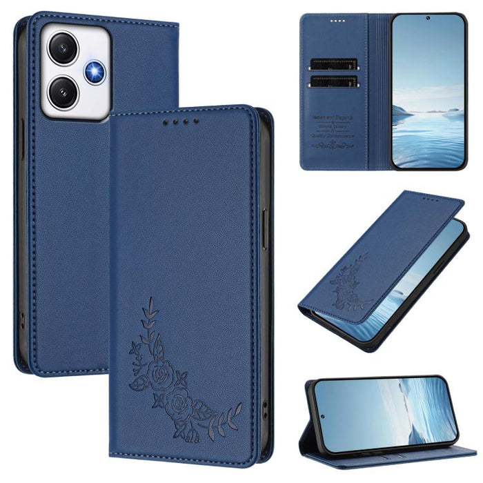 Funda para teléfono de piel vegana magnética RFID con relieve de peonía, For Redmi Note 13 4G Global, For Redmi Note 13 Pro 5G / Poco X6, For Redmi Note 13 5G Global, For Redmi Note 13 Pro+ 5G, For Redmi 12 4G / 5G / Note 12R                           ...