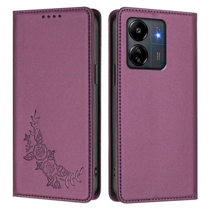 Funda para teléfono de piel vegana magnética RFID con relieve de peonía, For Redmi Note 13 4G Global, For Redmi Note 13 Pro 5G / Poco X6, For Redmi Note 13 5G Global, For Redmi Note 13 Pro+ 5G, For Redmi 12 4G / 5G / Note 12R                           ...