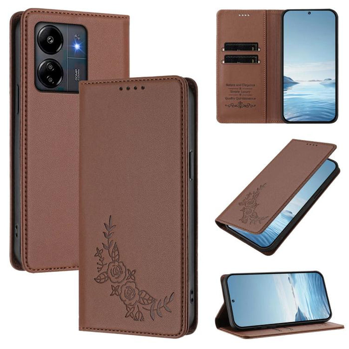 Funda para teléfono de piel vegana magnética RFID con relieve de peonía, For Redmi 14C 4G / A4 5G / Poco C75 4G, For Redmi Note 14 4G 164.84mm, For Redmi Note 14 Pro 5G / Poco X7 5G, For Redmi Note 14 5G / Poco M7 Pro 5G, For Redmi Note 14 Pro 4G      ...