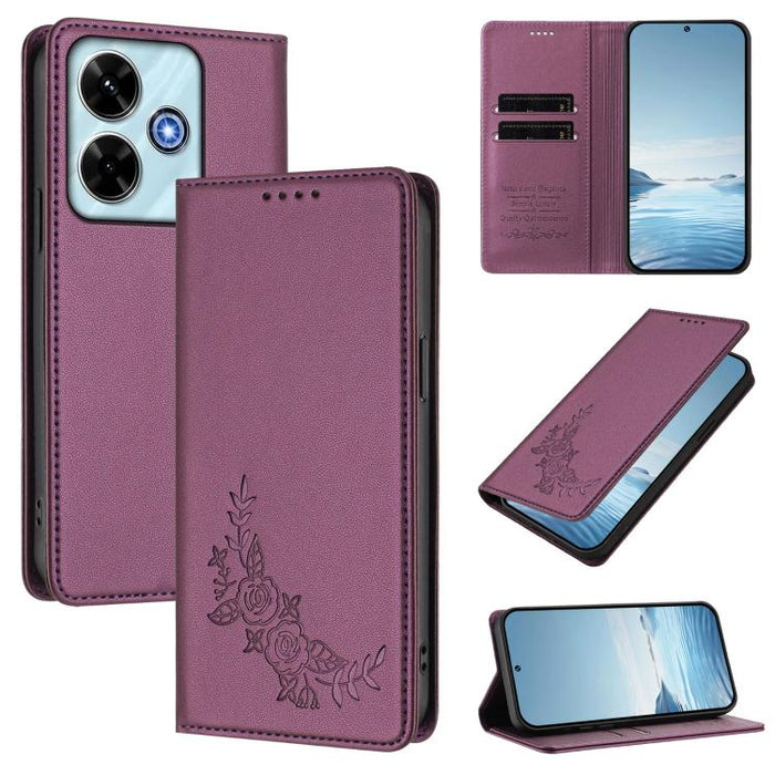 Funda para teléfono de piel vegana magnética RFID con relieve de peonía, For Redmi 15 5G Global / 15 4G SEA 169.5mm, For Redmi 15 5G / 4G EU 171mm, For Redmi 15C 5G / 4G Global 171mm / Poco C85 4G, For Redmi Turbo 4 Pro / Poco F7                       ...