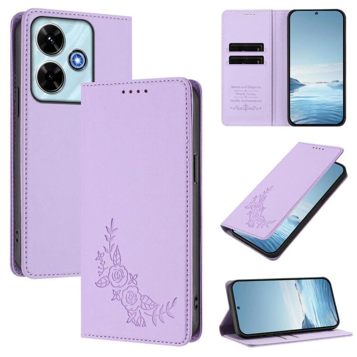 Funda para teléfono de piel vegana magnética RFID con relieve de peonía, For Redmi 15 5G Global / 15 4G SEA 169.5mm, For Redmi 15 5G / 4G EU 171mm, For Redmi 15C 5G / 4G Global 171mm / Poco C85 4G, For Redmi Turbo 4 Pro / Poco F7                       ...