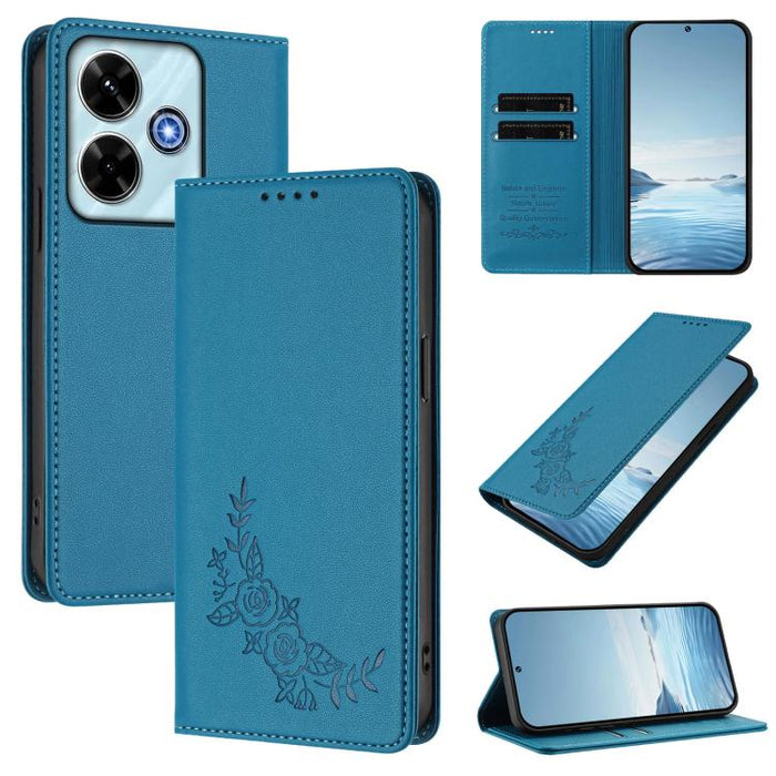 Funda para teléfono de piel vegana magnética RFID con relieve de peonía, For Redmi 15 5G Global / 15 4G SEA 169.5mm, For Redmi 15 5G / 4G EU 171mm, For Redmi 15C 5G / 4G Global 171mm / Poco C85 4G, For Redmi Turbo 4 Pro / Poco F7                       ...