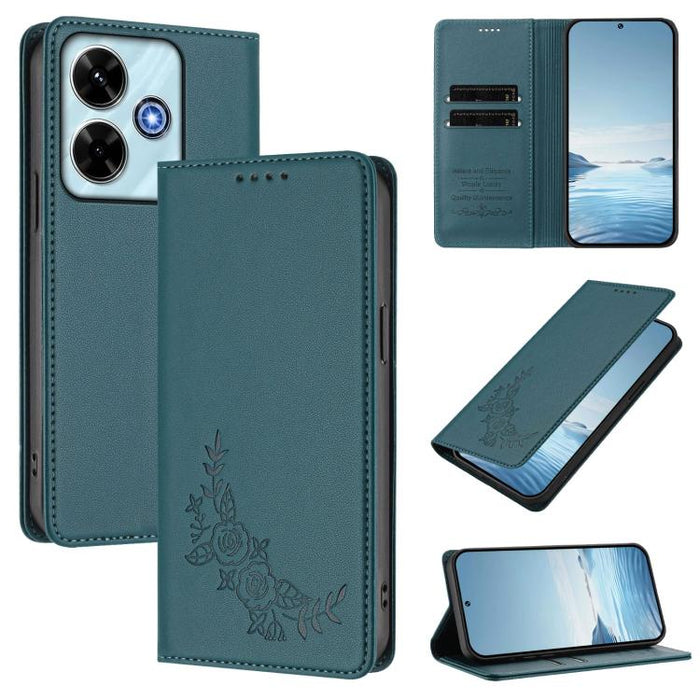 Funda para teléfono de piel vegana magnética RFID con relieve de peonía, For Redmi 15 5G Global / 15 4G SEA 169.5mm, For Redmi 15 5G / 4G EU 171mm, For Redmi 15C 5G / 4G Global 171mm / Poco C85 4G, For Redmi Turbo 4 Pro / Poco F7                       ...