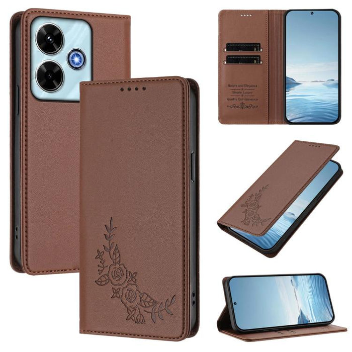 Funda para teléfono de piel vegana magnética RFID con relieve de peonía, For Redmi 15 5G Global / 15 4G SEA 169.5mm, For Redmi 15 5G / 4G EU 171mm, For Redmi 15C 5G / 4G Global 171mm / Poco C85 4G, For Redmi Turbo 4 Pro / Poco F7                       ...