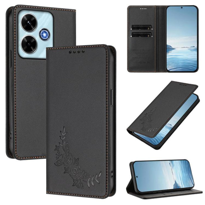 Funda para teléfono de piel vegana magnética RFID con relieve de peonía, For Redmi 15 5G Global / 15 4G SEA 169.5mm, For Redmi 15 5G / 4G EU 171mm, For Redmi 15C 5G / 4G Global 171mm / Poco C85 4G, For Redmi Turbo 4 Pro / Poco F7                       ...
