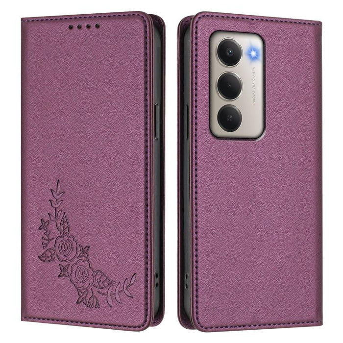 Funda para teléfono de piel vegana magnética RFID con relieve de peonía, For Redmi 15 5G Global / 15 4G SEA 169.5mm, For Redmi 15 5G / 4G EU 171mm, For Redmi 15C 5G / 4G Global 171mm / Poco C85 4G, For Redmi Turbo 4 Pro / Poco F7                       ...