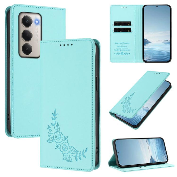 Funda para teléfono de piel vegana magnética RFID con relieve de peonía, For Redmi 15 5G Global / 15 4G SEA 169.5mm, For Redmi 15 5G / 4G EU 171mm, For Redmi 15C 5G / 4G Global 171mm / Poco C85 4G, For Redmi Turbo 4 Pro / Poco F7                       ...