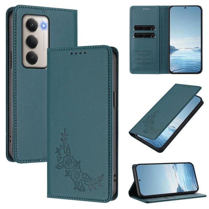 Funda para teléfono de piel vegana magnética RFID con relieve de peonía, For Redmi 15 5G Global / 15 4G SEA 169.5mm, For Redmi 15 5G / 4G EU 171mm, For Redmi 15C 5G / 4G Global 171mm / Poco C85 4G, For Redmi Turbo 4 Pro / Poco F7                       ...