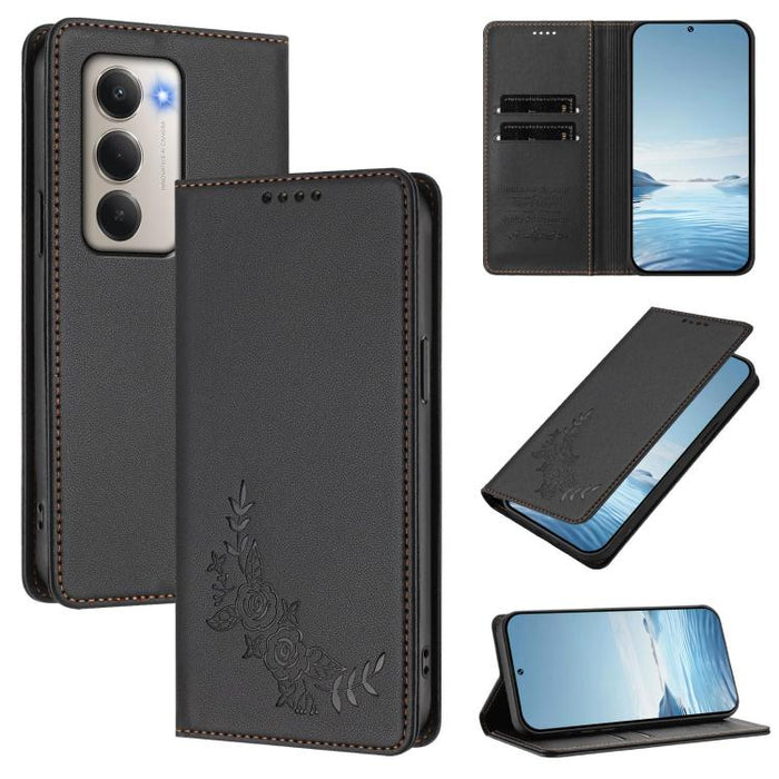 Funda para teléfono de piel vegana magnética RFID con relieve de peonía, For Redmi 15 5G Global / 15 4G SEA 169.5mm, For Redmi 15 5G / 4G EU 171mm, For Redmi 15C 5G / 4G Global 171mm / Poco C85 4G, For Redmi Turbo 4 Pro / Poco F7                       ...
