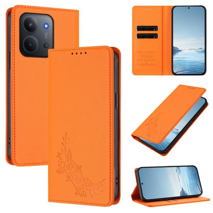 Funda para teléfono de piel vegana magnética RFID con relieve de peonía, For Redmi 15 5G Global / 15 4G SEA 169.5mm, For Redmi 15 5G / 4G EU 171mm, For Redmi 15C 5G / 4G Global 171mm / Poco C85 4G, For Redmi Turbo 4 Pro / Poco F7                       ...