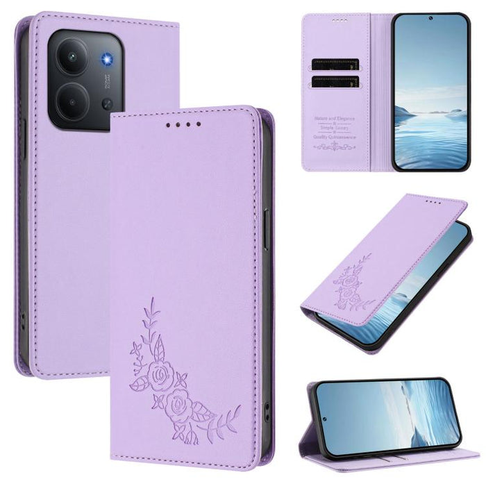 Funda para teléfono de piel vegana magnética RFID con relieve de peonía, For Redmi 15 5G Global / 15 4G SEA 169.5mm, For Redmi 15 5G / 4G EU 171mm, For Redmi 15C 5G / 4G Global 171mm / Poco C85 4G, For Redmi Turbo 4 Pro / Poco F7                       ...