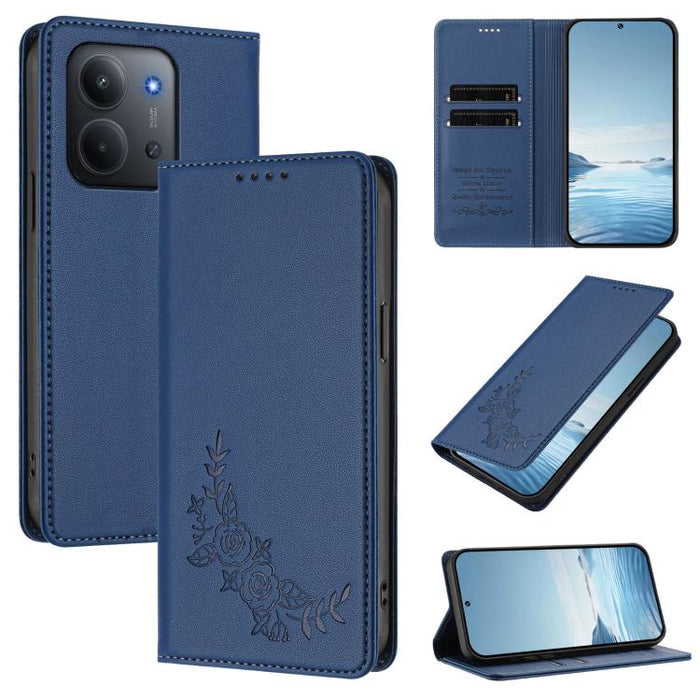 Funda para teléfono de piel vegana magnética RFID con relieve de peonía, For Redmi 15 5G Global / 15 4G SEA 169.5mm, For Redmi 15 5G / 4G EU 171mm, For Redmi 15C 5G / 4G Global 171mm / Poco C85 4G, For Redmi Turbo 4 Pro / Poco F7                       ...