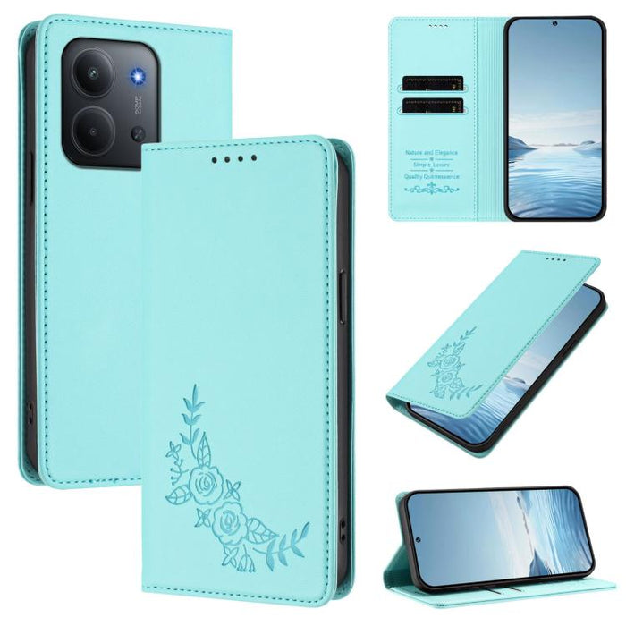 Funda para teléfono de piel vegana magnética RFID con relieve de peonía, For Redmi A7 Pro 171mm / Poco C85x 5G, For Redmi 15a 5G, For Redmi Turbo 5 Max 5G / Poco X8 Pro Max 5G, For Redmi Turbo 5 5G / Poco X8 Pro 5G                                      ...