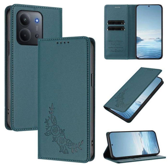 Funda para teléfono de piel vegana magnética RFID con relieve de peonía, For Redmi 15 5G Global / 15 4G SEA 169.5mm, For Redmi 15 5G / 4G EU 171mm, For Redmi 15C 5G / 4G Global 171mm / Poco C85 4G, For Redmi Turbo 4 Pro / Poco F7                       ...