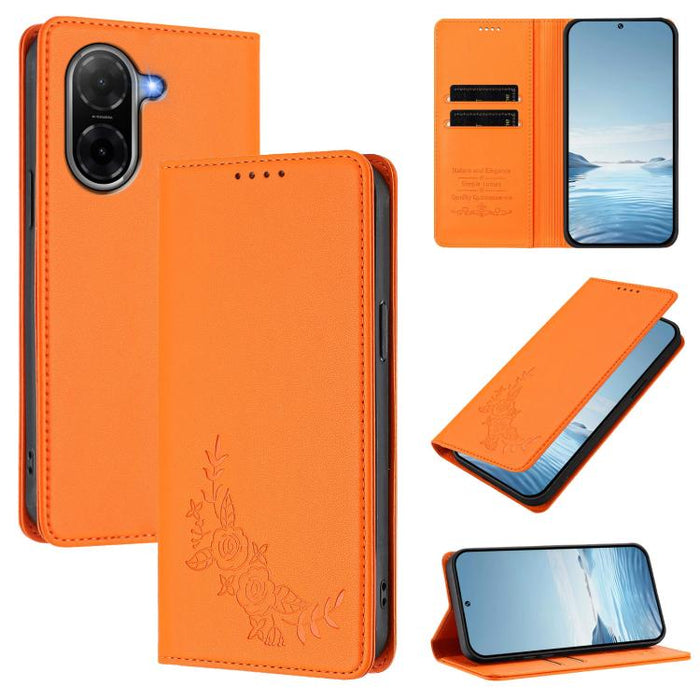 Funda para teléfono de piel vegana magnética RFID con relieve de peonía, For Redmi 15 5G Global / 15 4G SEA 169.5mm, For Redmi 15 5G / 4G EU 171mm, For Redmi 15C 5G / 4G Global 171mm / Poco C85 4G, For Redmi Turbo 4 Pro / Poco F7                       ...