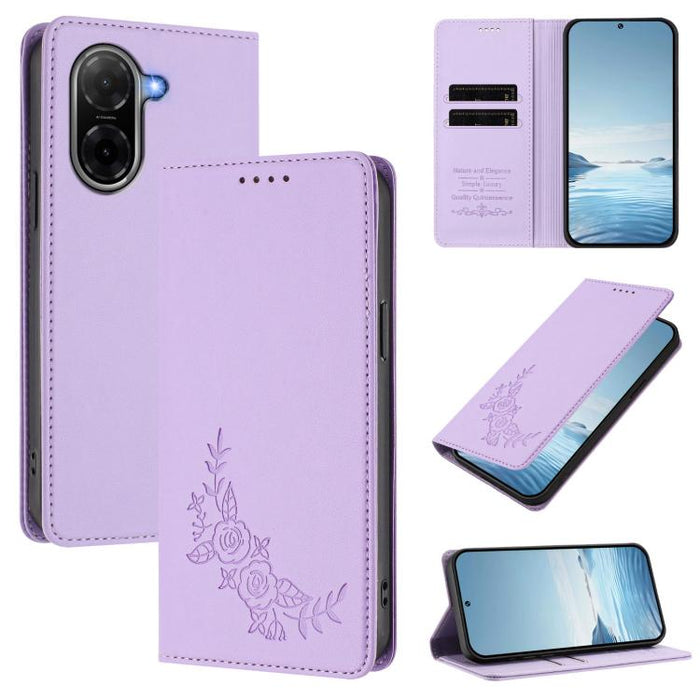 Funda para teléfono de piel vegana magnética RFID con relieve de peonía, For Redmi 15 5G Global / 15 4G SEA 169.5mm, For Redmi 15 5G / 4G EU 171mm, For Redmi 15C 5G / 4G Global 171mm / Poco C85 4G, For Redmi Turbo 4 Pro / Poco F7                       ...