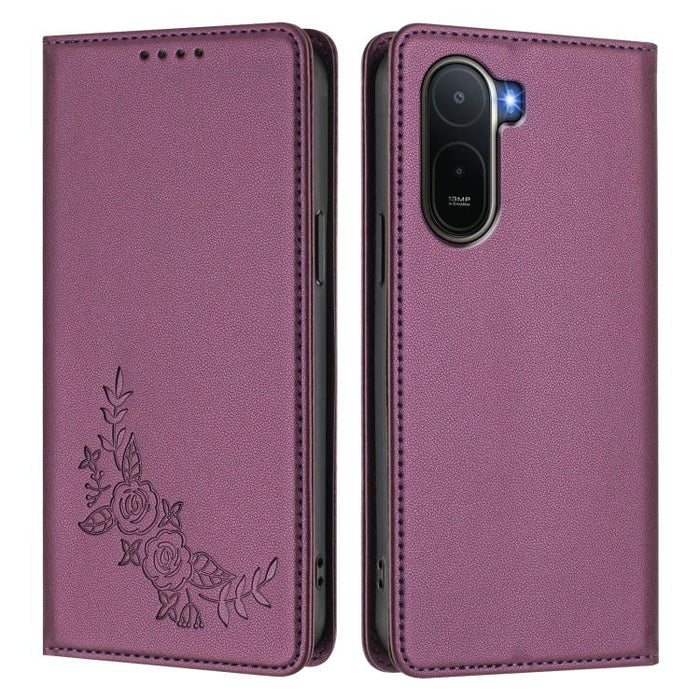 Funda para teléfono de piel vegana magnética RFID con relieve de peonía, For Redmi A7 Pro 171mm / Poco C85x 5G, For Redmi 15a 5G, For Redmi Turbo 5 Max 5G / Poco X8 Pro Max 5G, For Redmi Turbo 5 5G / Poco X8 Pro 5G                                      ...