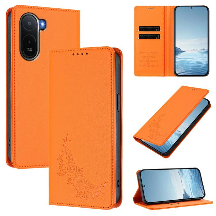 Funda para teléfono de piel vegana magnética RFID con relieve de peonía, For Redmi A7 Pro 171mm / Poco C85x 5G, For Redmi 15a 5G, For Redmi Turbo 5 Max 5G / Poco X8 Pro Max 5G, For Redmi Turbo 5 5G / Poco X8 Pro 5G                                      ...