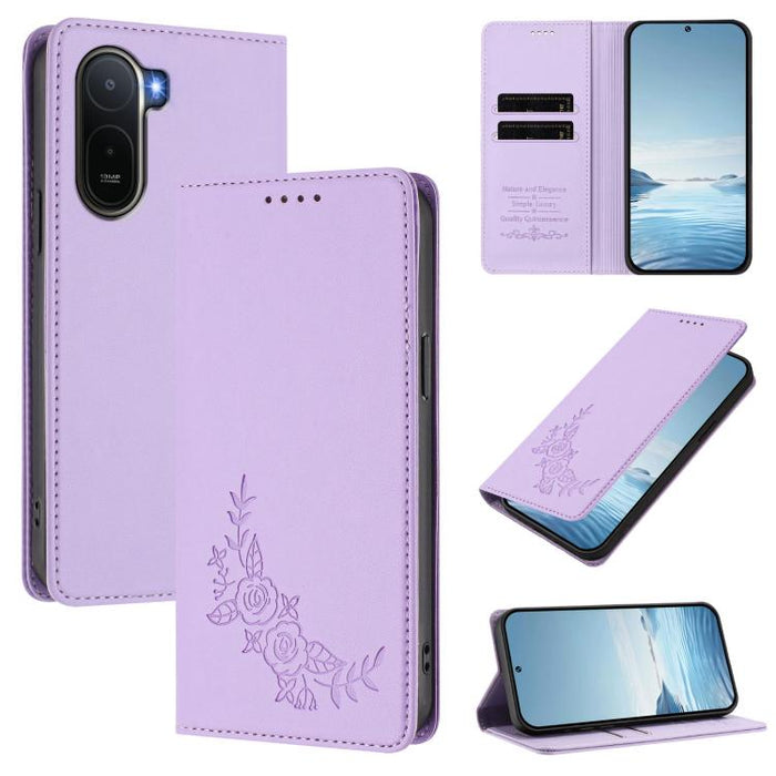 Funda para teléfono de piel vegana magnética RFID con relieve de peonía, For Redmi A7 Pro 171mm / Poco C85x 5G, For Redmi 15a 5G, For Redmi Turbo 5 Max 5G / Poco X8 Pro Max 5G, For Redmi Turbo 5 5G / Poco X8 Pro 5G                                      ...