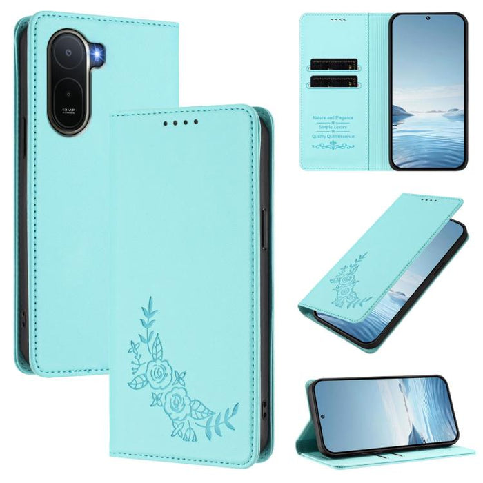 Funda para teléfono de piel vegana magnética RFID con relieve de peonía, For Redmi A7 Pro 171mm / Poco C85x 5G, For Redmi 15a 5G, For Redmi Turbo 5 Max 5G / Poco X8 Pro Max 5G, For Redmi Turbo 5 5G / Poco X8 Pro 5G                                      ...