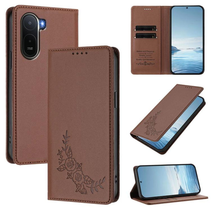 Funda para teléfono de piel vegana magnética RFID con relieve de peonía, For Redmi A7 Pro 171mm / Poco C85x 5G, For Redmi 15a 5G, For Redmi Turbo 5 Max 5G / Poco X8 Pro Max 5G, For Redmi Turbo 5 5G / Poco X8 Pro 5G                                      ...