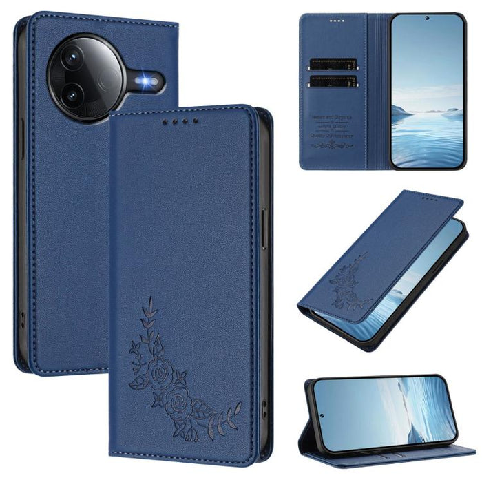 Funda para teléfono de piel vegana magnética RFID con relieve de peonía, For Redmi 15 5G Global / 15 4G SEA 169.5mm, For Redmi 15 5G / 4G EU 171mm, For Redmi 15C 5G / 4G Global 171mm / Poco C85 4G, For Redmi Turbo 4 Pro / Poco F7                       ...