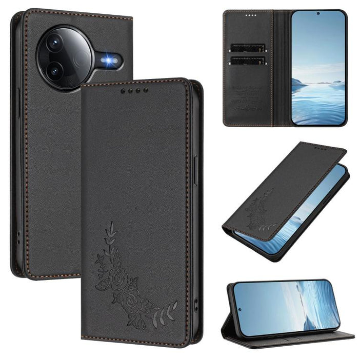 Funda para teléfono de piel vegana magnética RFID con relieve de peonía, For Redmi 15 5G Global / 15 4G SEA 169.5mm, For Redmi 15 5G / 4G EU 171mm, For Redmi 15C 5G / 4G Global 171mm / Poco C85 4G, For Redmi Turbo 4 Pro / Poco F7                       ...