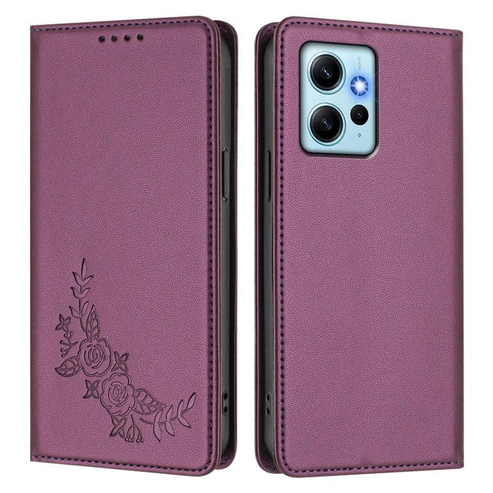 Funda para teléfono de piel vegana magnética RFID con relieve de peonía, For Redmi Note 12 Pro+ 5G / Note 12 Explorer, For Redmi Note 12 Pro 5G Global / Poco X5 Pro, For Redmi Note 12 5G / Poco X5