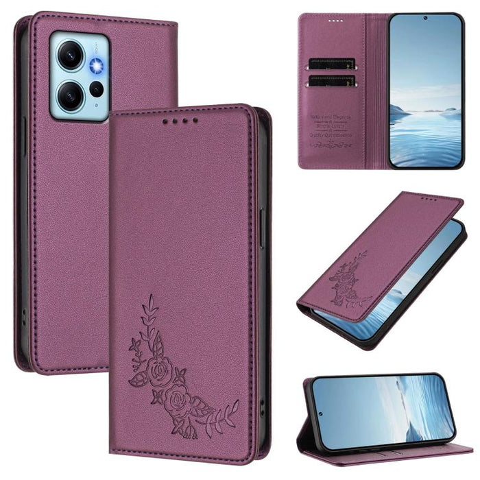 Funda para teléfono de piel vegana magnética RFID con relieve de peonía, For Redmi Note 12 Pro+ 5G / Note 12 Explorer, For Redmi Note 12 Pro 5G Global / Poco X5 Pro, For Redmi Note 12 5G / Poco X5
