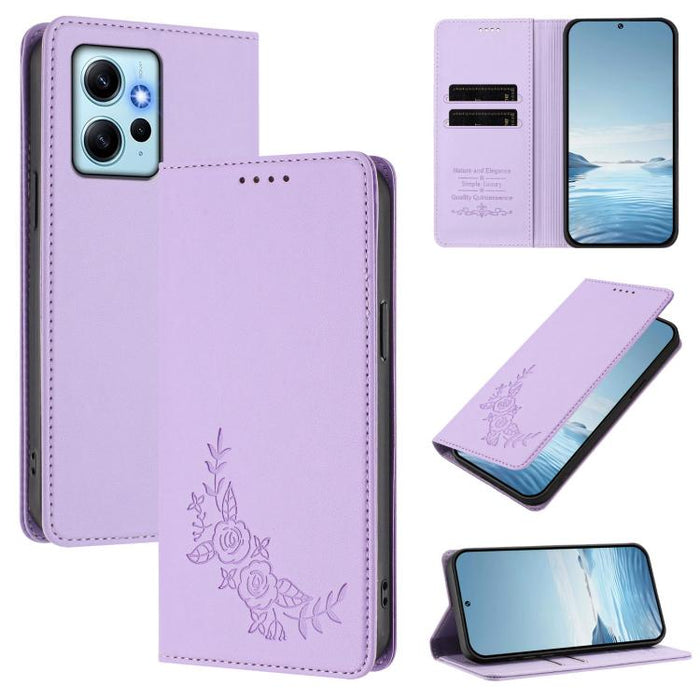 Funda para teléfono de piel vegana magnética RFID con relieve de peonía, For Redmi Note 13 4G Global, For Redmi Note 13 Pro 5G / Poco X6, For Redmi Note 13 5G Global, For Redmi Note 13 Pro+ 5G, For Redmi 12 4G / 5G / Note 12R                           ...