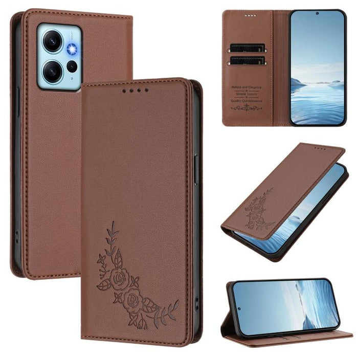Funda para teléfono de piel vegana magnética RFID con relieve de peonía, For Redmi Note 13 4G Global, For Redmi Note 13 Pro 5G / Poco X6, For Redmi Note 13 5G Global, For Redmi Note 13 Pro+ 5G, For Redmi 12 4G / 5G / Note 12R                           ...