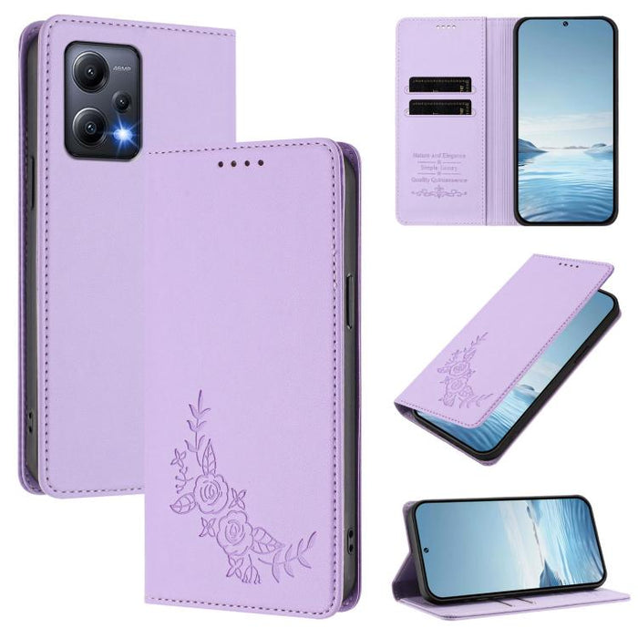 Funda para teléfono de piel vegana magnética RFID con relieve de peonía, For Redmi Note 12 Pro+ 5G / Note 12 Explorer, For Redmi Note 12 Pro 5G Global / Poco X5 Pro, For Redmi Note 12 5G / Poco X5