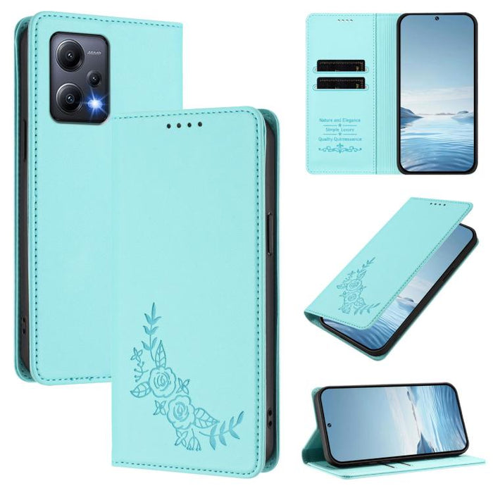 Funda para teléfono de piel vegana magnética RFID con relieve de peonía, For Redmi Note 12 Pro+ 5G / Note 12 Explorer, For Redmi Note 12 Pro 5G Global / Poco X5 Pro, For Redmi Note 12 5G / Poco X5