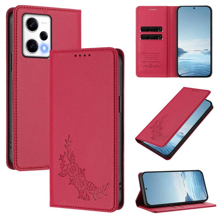 Funda para teléfono de piel vegana magnética RFID con relieve de peonía, For Redmi Note 12 Pro+ 5G / Note 12 Explorer, For Redmi Note 12 Pro 5G Global / Poco X5 Pro, For Redmi Note 12 5G / Poco X5