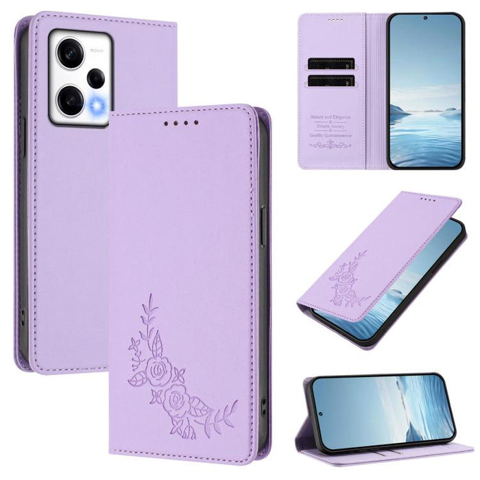 Funda para teléfono de piel vegana magnética RFID con relieve de peonía, For Redmi Note 12 Pro+ 5G / Note 12 Explorer, For Redmi Note 12 Pro 5G Global / Poco X5 Pro, For Redmi Note 12 5G / Poco X5