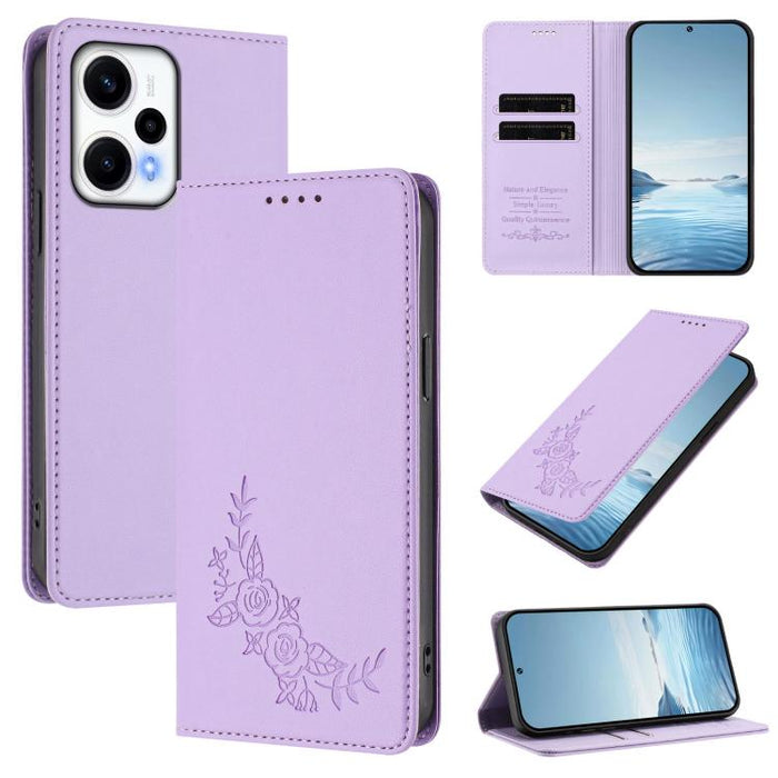 Funda para teléfono de piel vegana magnética RFID con relieve de peonía, For Redmi Note 13 4G Global, For Redmi Note 13 Pro 5G / Poco X6, For Redmi Note 13 5G Global, For Redmi Note 13 Pro+ 5G, For Redmi 12 4G / 5G / Note 12R                           ...
