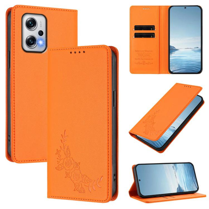 Funda para teléfono de piel vegana magnética RFID con relieve de peonía, For Redmi Note 13 4G Global, For Redmi Note 13 Pro 5G / Poco X6, For Redmi Note 13 5G Global, For Redmi Note 13 Pro+ 5G, For Redmi 12 4G / 5G / Note 12R                           ...
