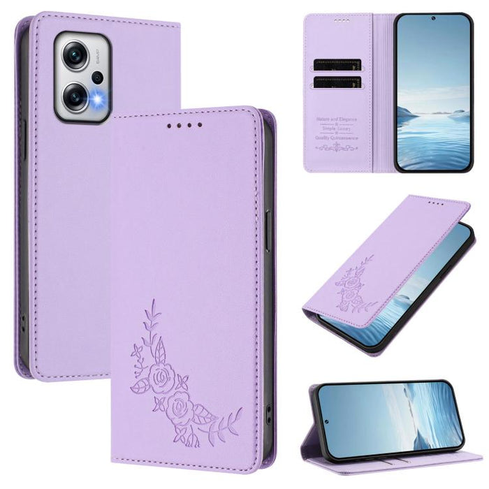 Funda para teléfono de piel vegana magnética RFID con relieve de peonía, For Redmi Note 13 4G Global, For Redmi Note 13 Pro 5G / Poco X6, For Redmi Note 13 5G Global, For Redmi Note 13 Pro+ 5G, For Redmi 12 4G / 5G / Note 12R                           ...