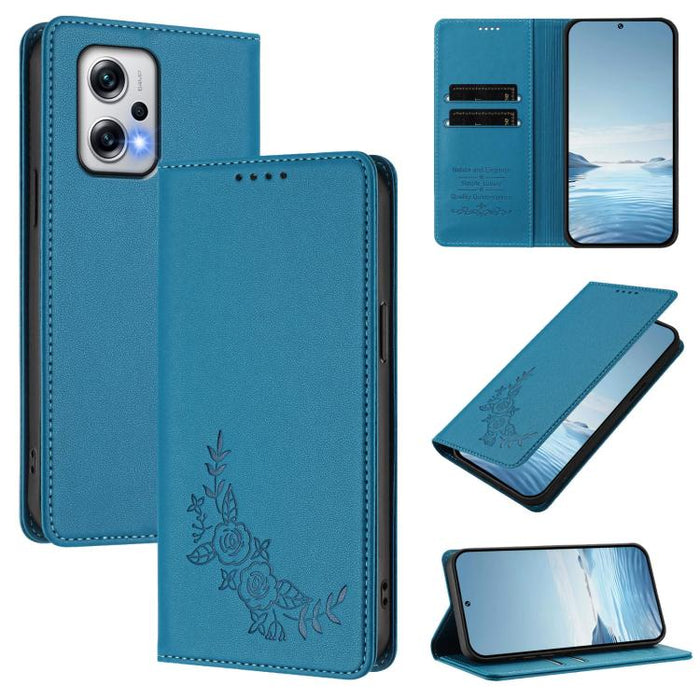 Funda para teléfono de piel vegana magnética RFID con relieve de peonía, For Redmi Note 13 4G Global, For Redmi Note 13 Pro 5G / Poco X6, For Redmi Note 13 5G Global, For Redmi Note 13 Pro+ 5G, For Redmi 12 4G / 5G / Note 12R                           ...