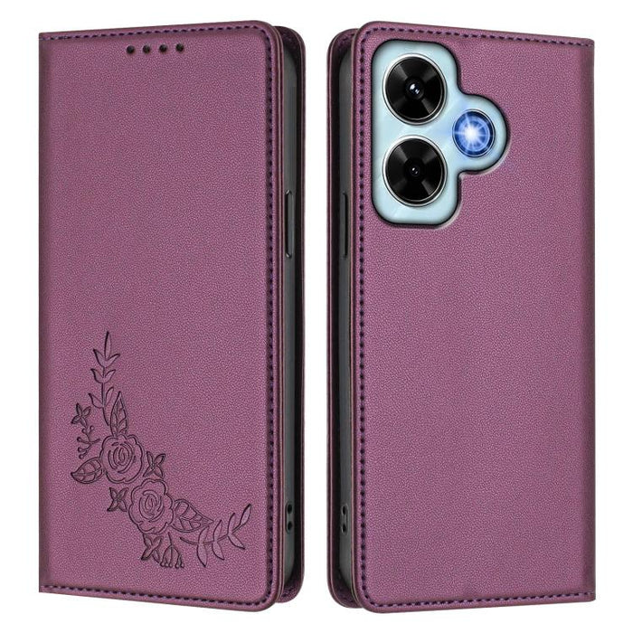 Funda para teléfono de piel vegana magnética RFID con relieve de peonía, For Redmi Note 13 4G Global, For Redmi Note 13 Pro 5G / Poco X6, For Redmi Note 13 5G Global, For Redmi Note 13 Pro+ 5G, For Redmi 12 4G / 5G / Note 12R                           ...