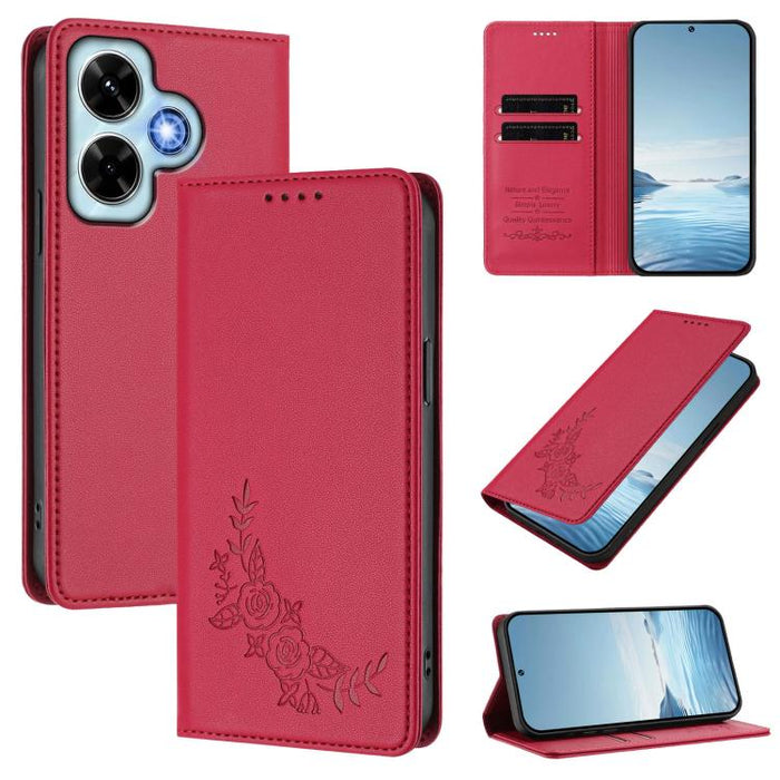 Funda para teléfono de piel vegana magnética RFID con relieve de peonía, For Redmi Note 13 4G Global, For Redmi Note 13 Pro 5G / Poco X6, For Redmi Note 13 5G Global, For Redmi Note 13 Pro+ 5G, For Redmi 12 4G / 5G / Note 12R                           ...