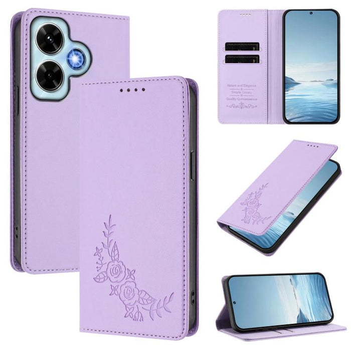 Funda para teléfono de piel vegana magnética RFID con relieve de peonía, For Redmi Note 13 4G Global, For Redmi Note 13 Pro 5G / Poco X6, For Redmi Note 13 5G Global, For Redmi Note 13 Pro+ 5G, For Redmi 12 4G / 5G / Note 12R                           ...