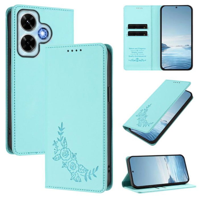Funda para teléfono de piel vegana magnética RFID con relieve de peonía, For Redmi Note 13 4G Global, For Redmi Note 13 Pro 5G / Poco X6, For Redmi Note 13 5G Global, For Redmi Note 13 Pro+ 5G, For Redmi 12 4G / 5G / Note 12R                           ...